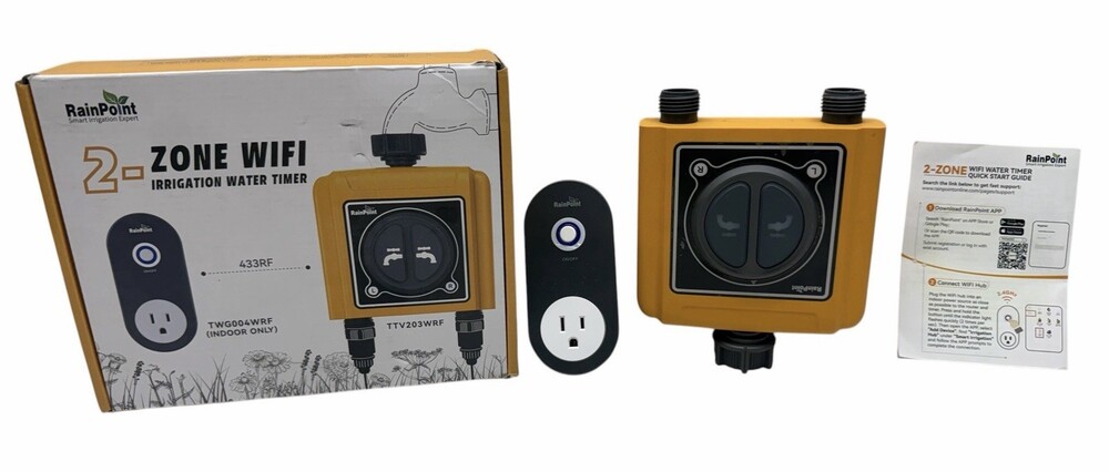 RainPoint TTV203WRF 2-Zone WiFi Irrigation Water Timer + TWG004WRF Hub Open Box